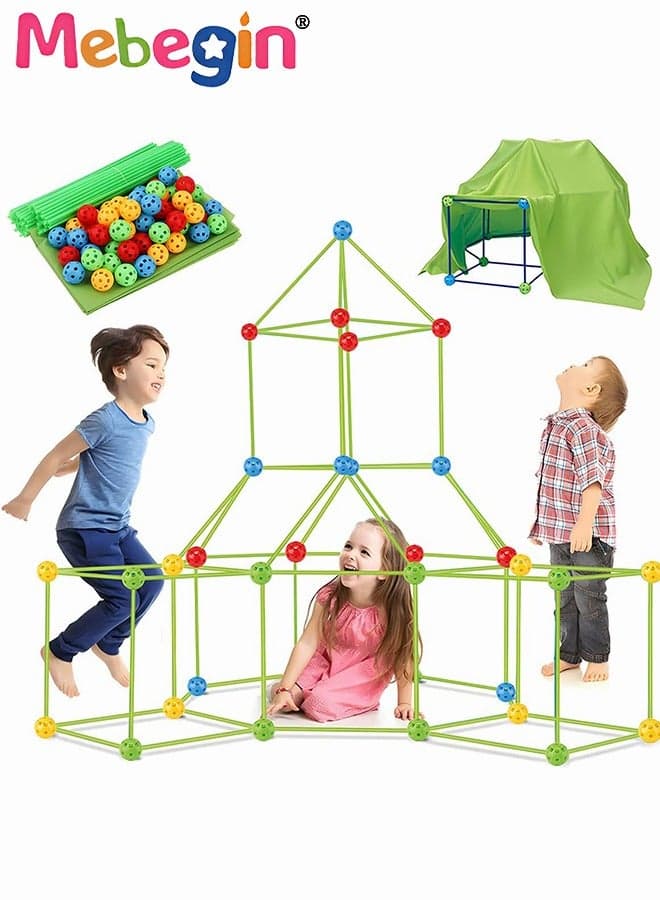 Kids Fort Building Kit with 176 Sticks and 88 Balls, DIY Construction Fort Building Kit, Construction STEM Toys, Fun Castles Tunnels with Rods and Balls, Educational Learning Toy, Ideal Gift for Kids Aged 3+
