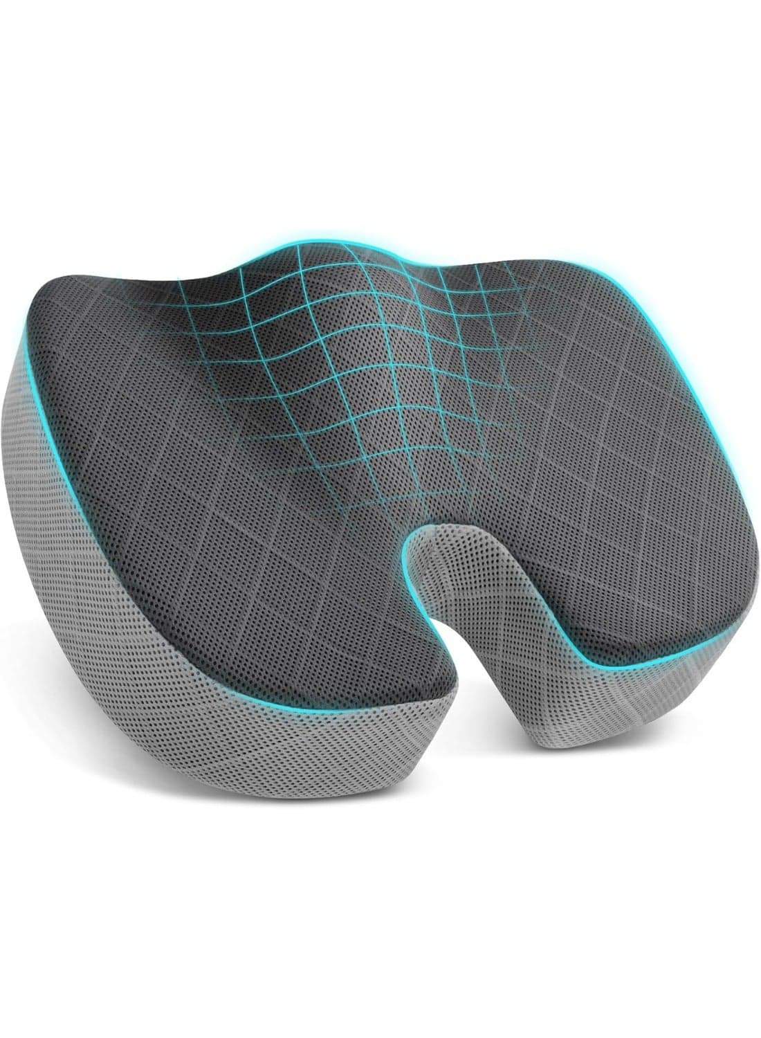 Office/Car Seat Cushion, Non-Slip Sciatica & Back Coccyx Tailbone Pain Relief Chair Pad, Memory Foam Butt Pillow for Computer Desk, Wheelchair, Driving (Black&Grey)
