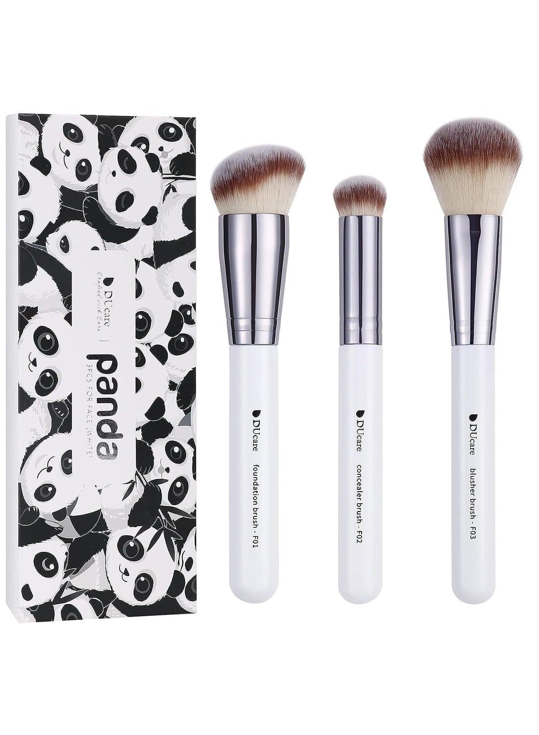 Makeup Kabuki Brushes 3Pcs Foundation Contour Brush and Concealer Brush Under Eye and Blusher Brush Face Blush Bronzer Travel Buffing Stippling Contour Liquid Blending Makeup Brush Set White