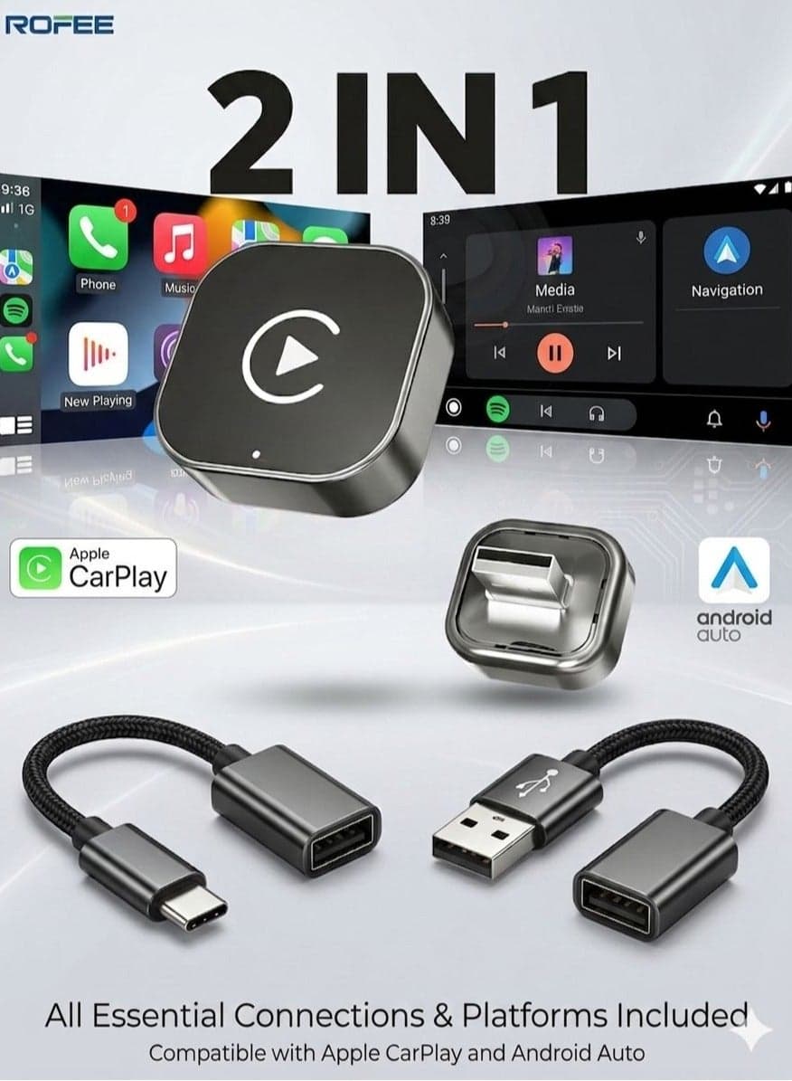 2026 Upgrade , Mini Wireless CarPlay Adapter , Convert Wired to Wireless Car play & Android Auto 2--in--1 Adapter For iphone & Android Phone , Plug & Play , Auto Connect , No Delay ,Support Wi-fi 6 & Bluetooth 5.4 ,With USB C For iOS 10+ Android 11+ (Black)