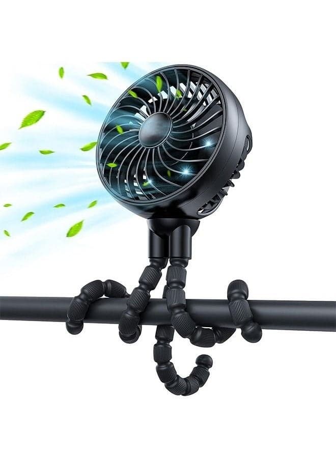 Stroller Fan with Flexible Tripod Clip on, Mini Portable Fan USB Rechargeable Battery Operated, Small Personal Handheld Fan Cooling for Bed, Car Seat, Travel, Camping