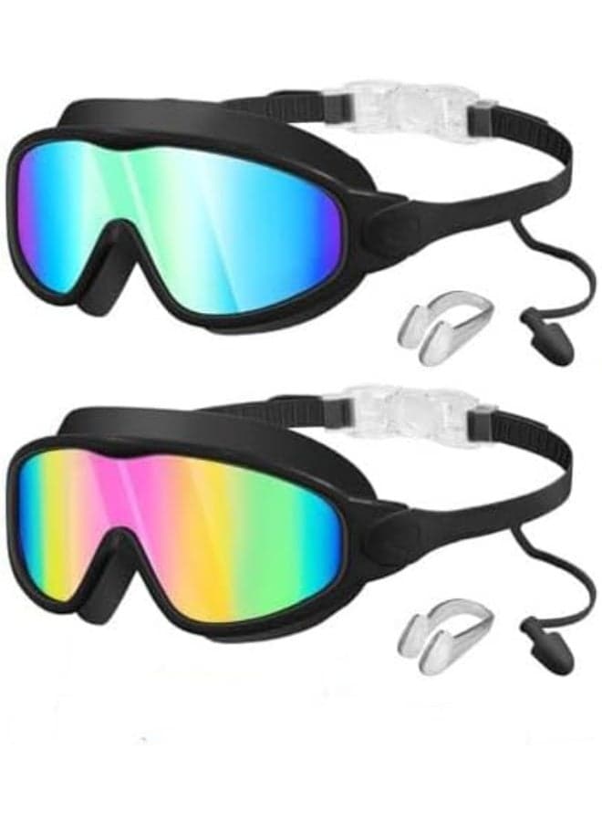 Swim Goggles 2 Pack, No Leaking Swimming Goggles with UV Protection & Anti-Fog, 180° Wide View Swim Glasses for Adults, Men, Women & Youth, Soft Silicone Comfort Fit (Includes Case & Earplugs)