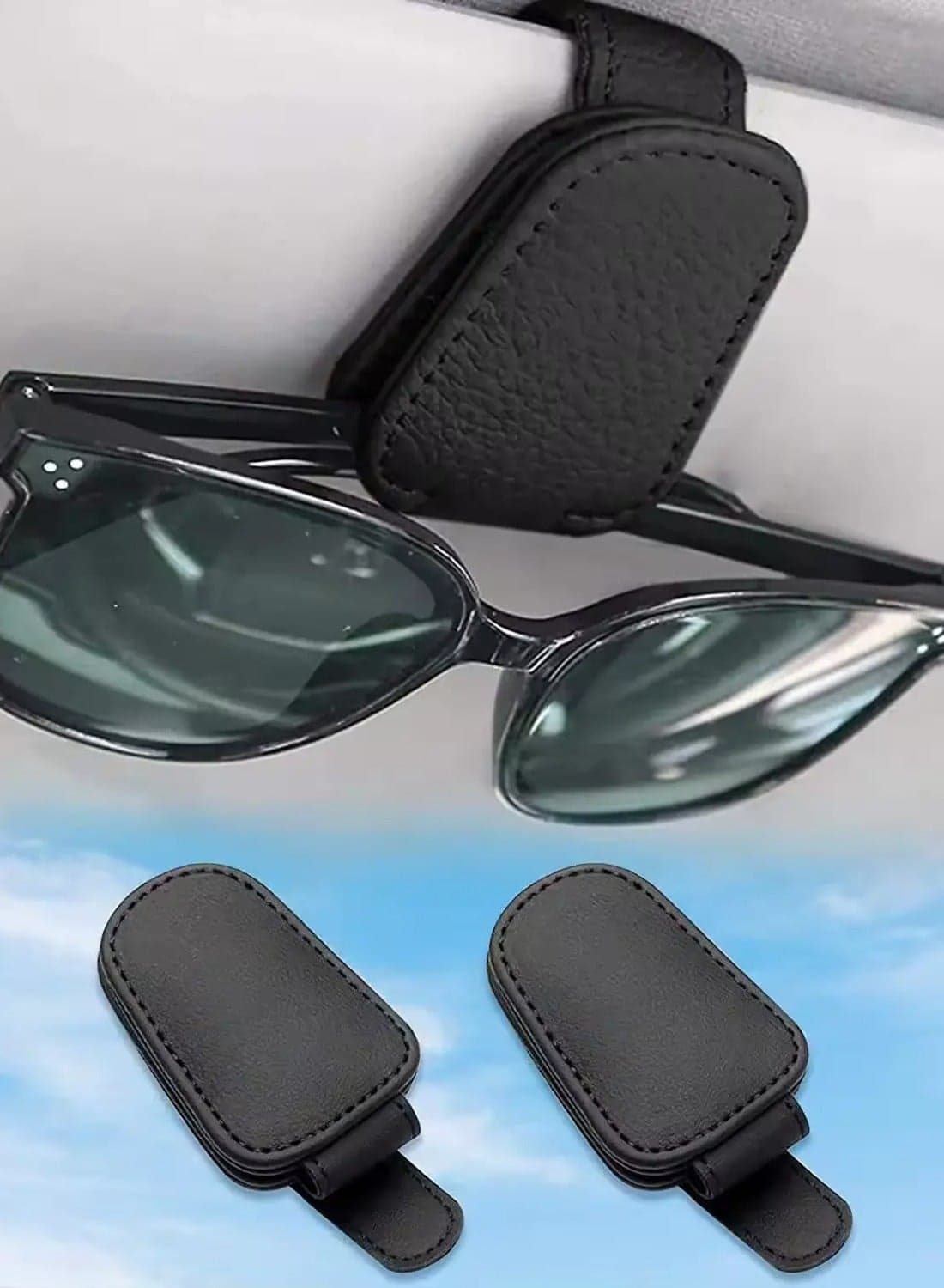 Magnetic Leather Sunglasses Holder for Car Visor – Premium Leather, Strong Grip, One-Hand Operation, and Easy Installation – Ideal Car Accessory for All Vehicles, Available in Multiple Colors