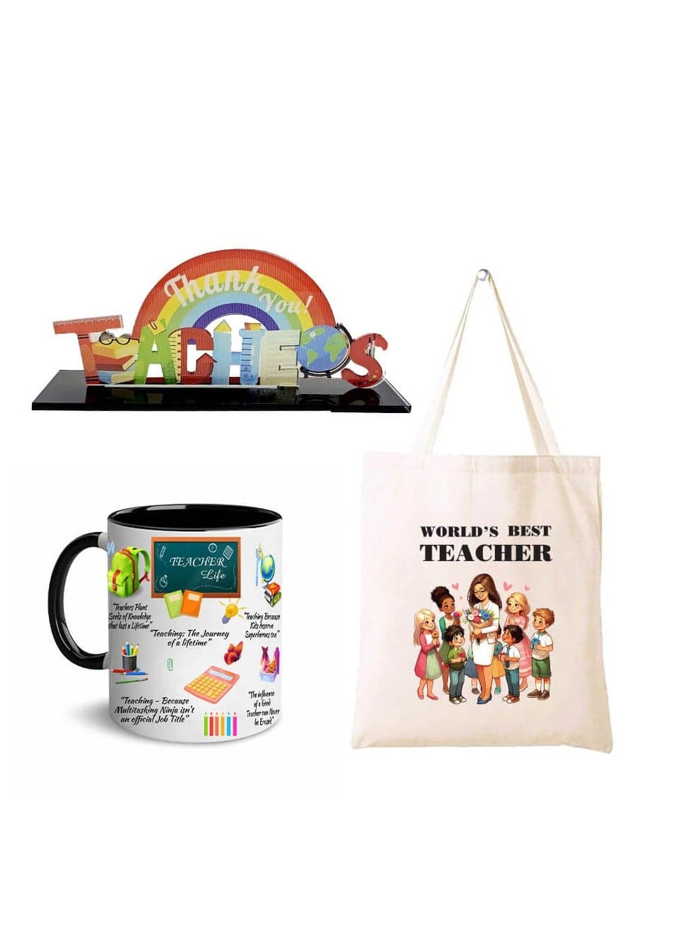 Teachers Appreciation Gift Set-Acrylic Crystal,Black Coffee Mug,And Stylish Cotton Tote Bag-Gift For Educators,Mentors, And School Staff-Perfect For Teachers Day