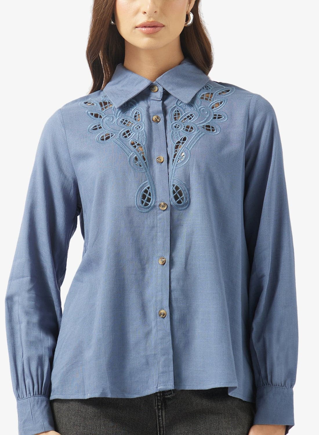 Button Down Shirt Lazer Cut Out Details