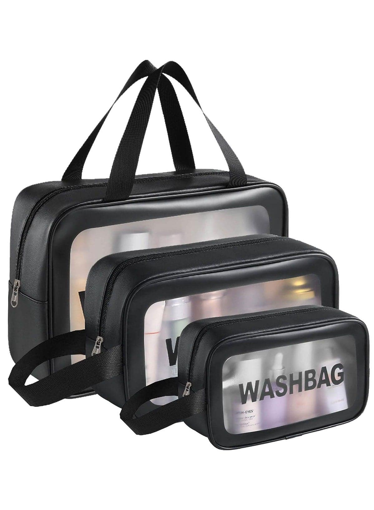 Cosmetic Bag,3 Pcs Toiletry Bag Makeup Bag Travel Bag Set for Toiletries, Portable Toiletry Bags for Traveling Women, Translucent Waterproof Make Up Bag for Travel and Bathroom (Black)