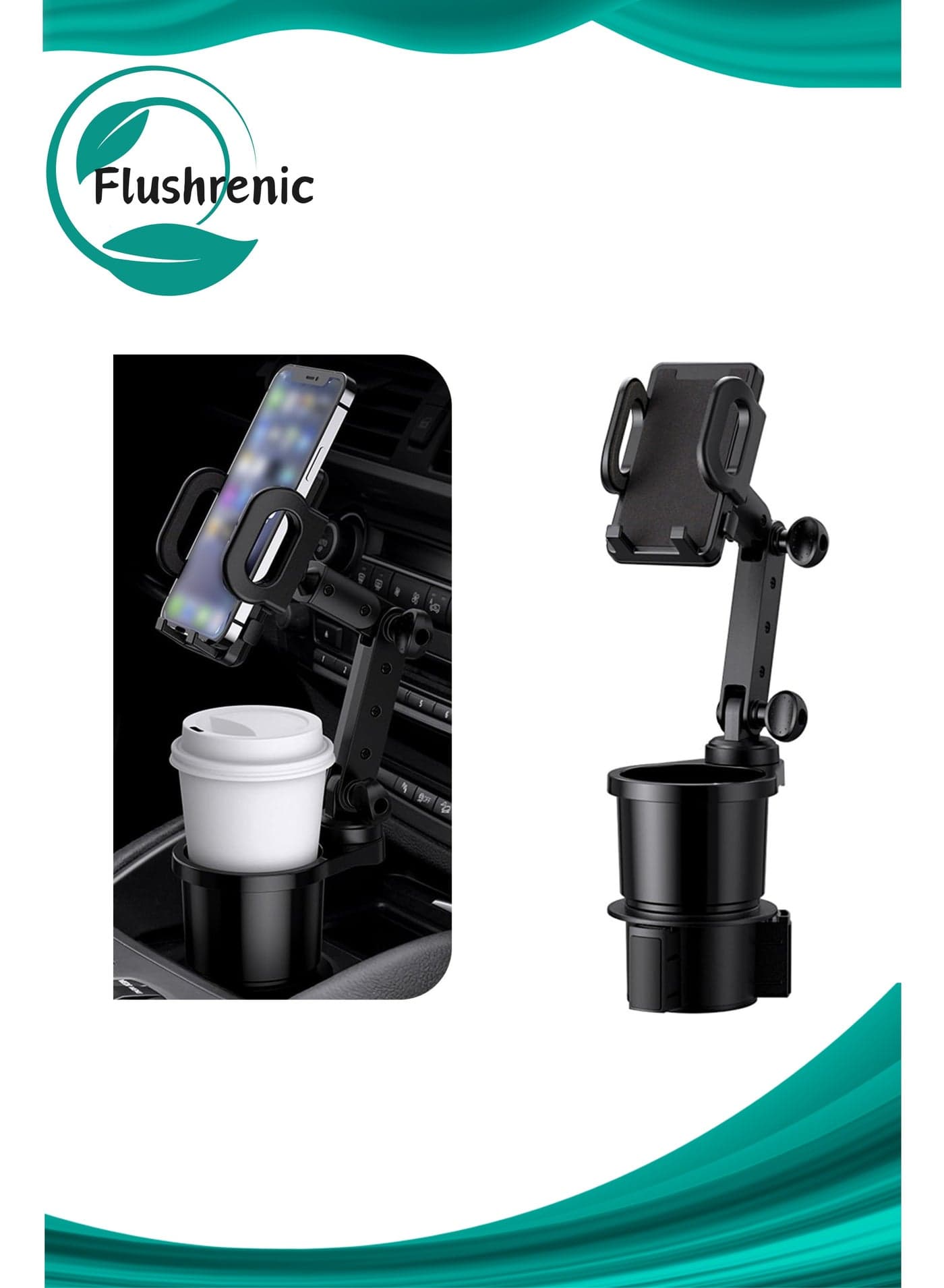 Cup & Phone Holder,1 PC Car Cup Holder Mobile Phone Holder, Multi-Function 2-in-1 Cup Stopper, Car Adjustable Beverage Holder Storage Rack, Universal for Most Cars (Black)