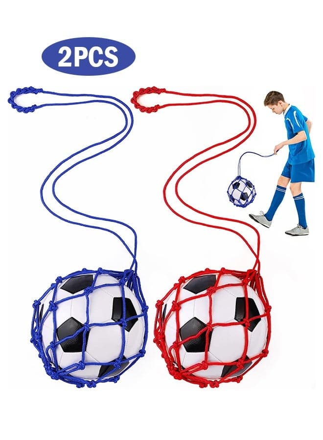 2PCS Football Kick Trainer, Soccer Return Trainer Net Fits Ball Size 3, 4, 5, Hands-Free Football Kick Throw Solo Practice Training Aid, Adjustable Waist Belt Soccer Ball Trainer Net