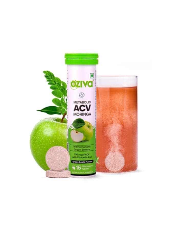 Acv Moringa|Control Cravings I Apple Cider Vinegar, Cinnamon, Guggul I No Maltodextrin & No Added Sugar I 15 Effervescent Tablets - Green Apple, 15 Capsules