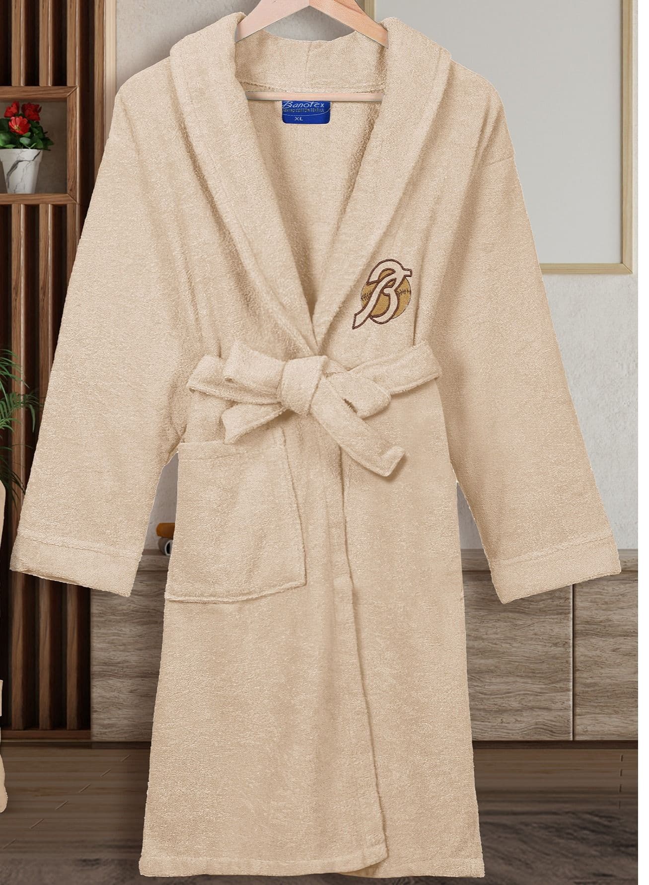 Cotton bathrobe with a pocket for unisex, 100% Egyptian cotton, ultra-soft, highly water-absorbent, color-fast and modern, ideal for daily use, resorts and spas M