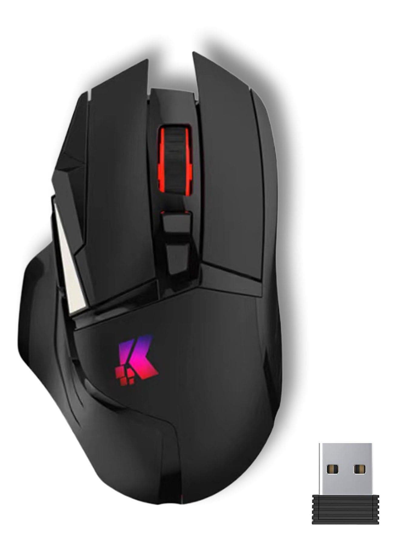 GK502 Gaming Mouse Up to 10000 DPI,Rechargeable USB Wired 2.4GHz Wireless Dual Mode Programmable Gaming Mice with 7 Dynamic LED Color Ergonomic for Laptop, Mac, PC and More