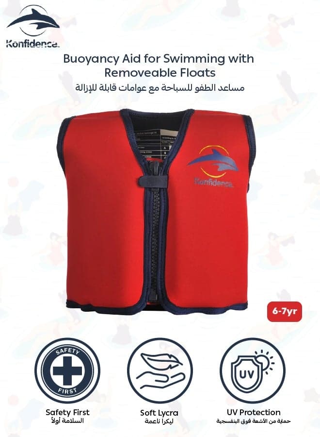 Konfidence™ Swim Jacket | Adjustable Buoyancy Aid for Kids | UV Protection | Lightweight & Quick Drying | Ideal for Swim Lessons & Water Fun | 3mm Neoprene | Yellow/Red 6 - 7 Years