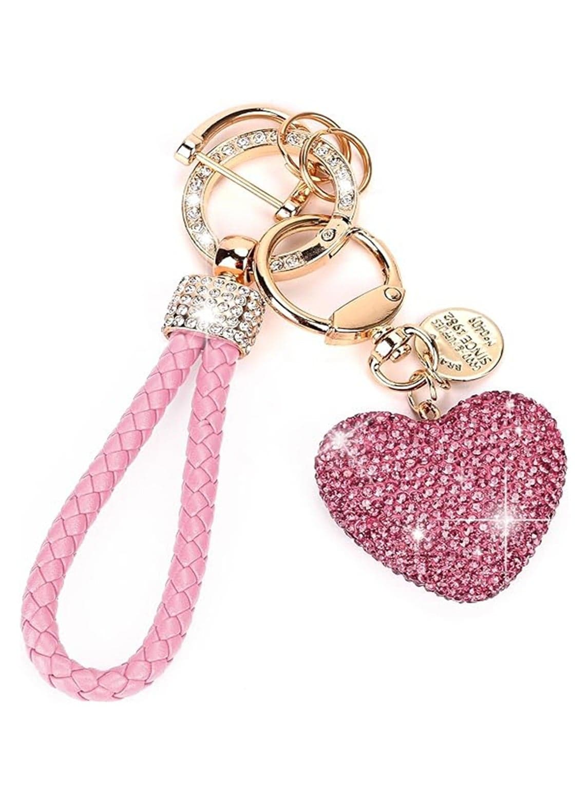 Car Keychain for Women with Rhinestone Heart Shape Bling Girl Cute Keychain for,Personalized Gift, Pink
