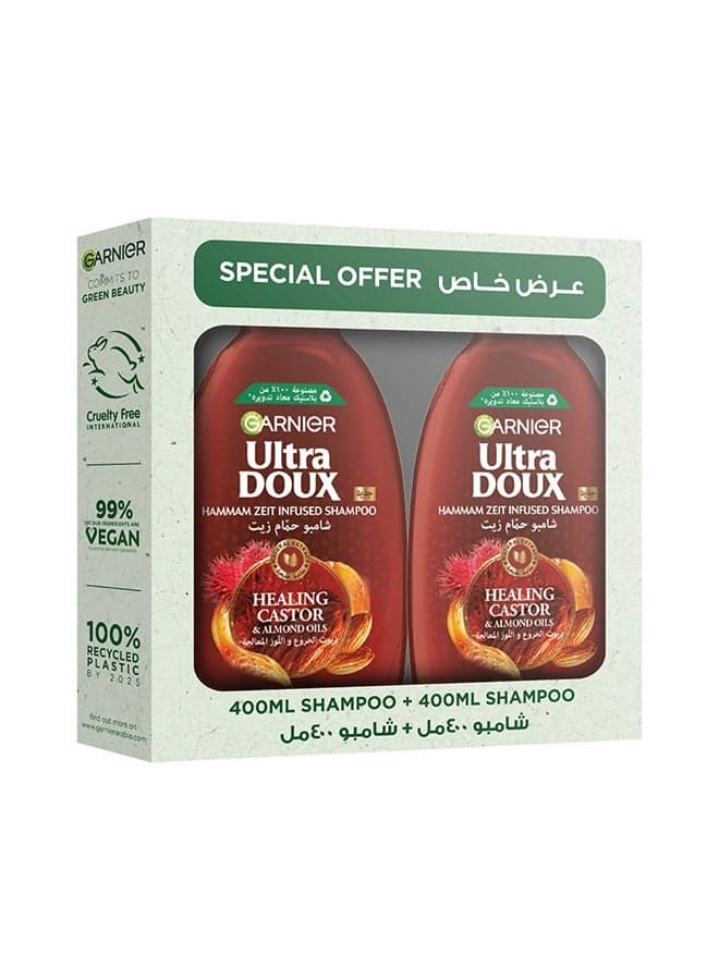 Ultra Doux Healing/Restoring Castor & Almond Oils Shampoo 400+400 ml