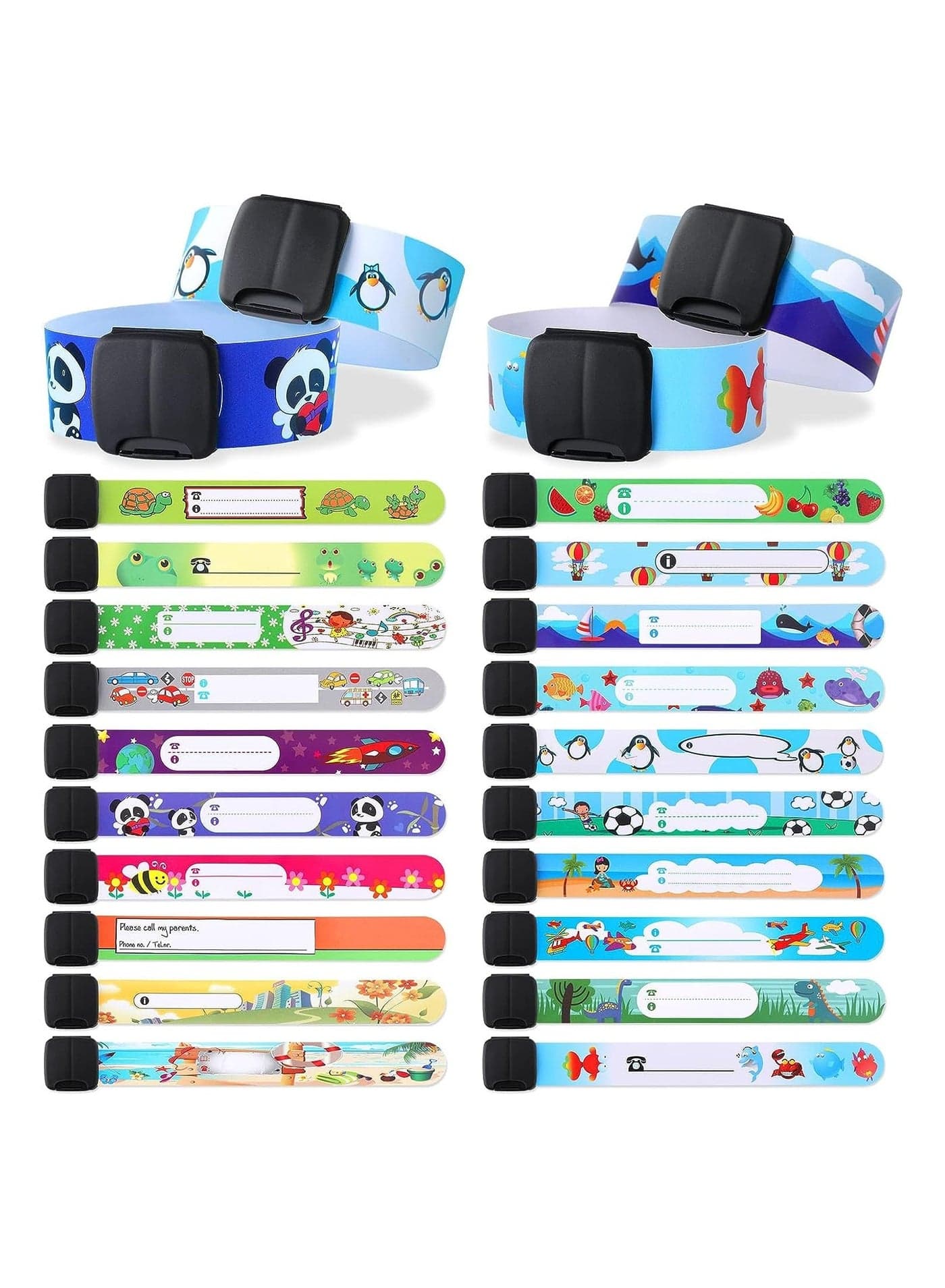 Safety Wristband Bracelets for Child, Kids Anti Lost Safety ID Wristbands Identification Bracelets Adjustable Waterproof ID Band Emergency Bands for Boys and Girls Outdoor Activity (20 Pcs)