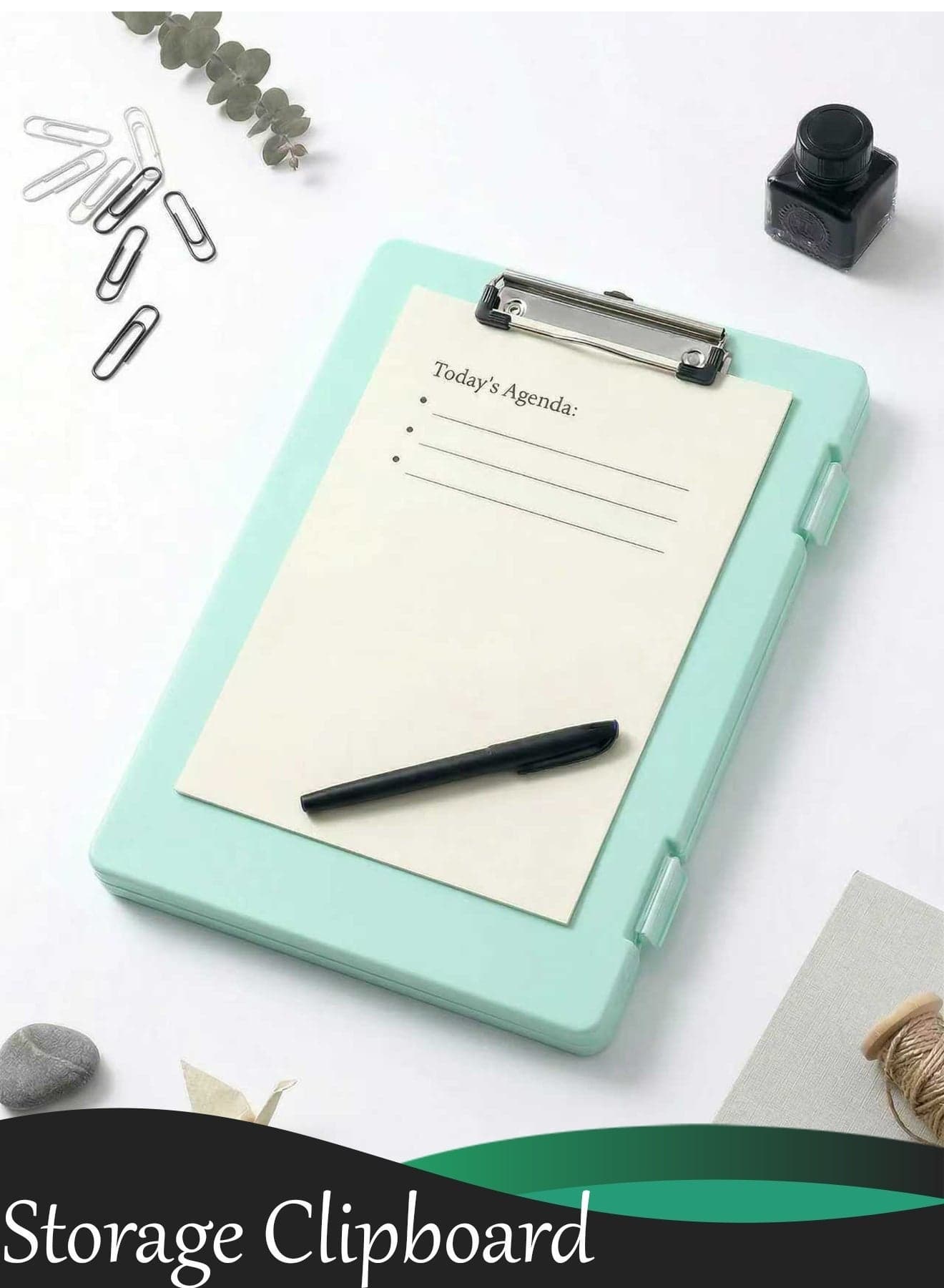 Storage Clipboard, A4 File Folder Box, Document Organizer for Students and Office, 180° Side Opening Portable Polypropylene Case with Low-Profile Clip for Outdoor Work and Test Papers
