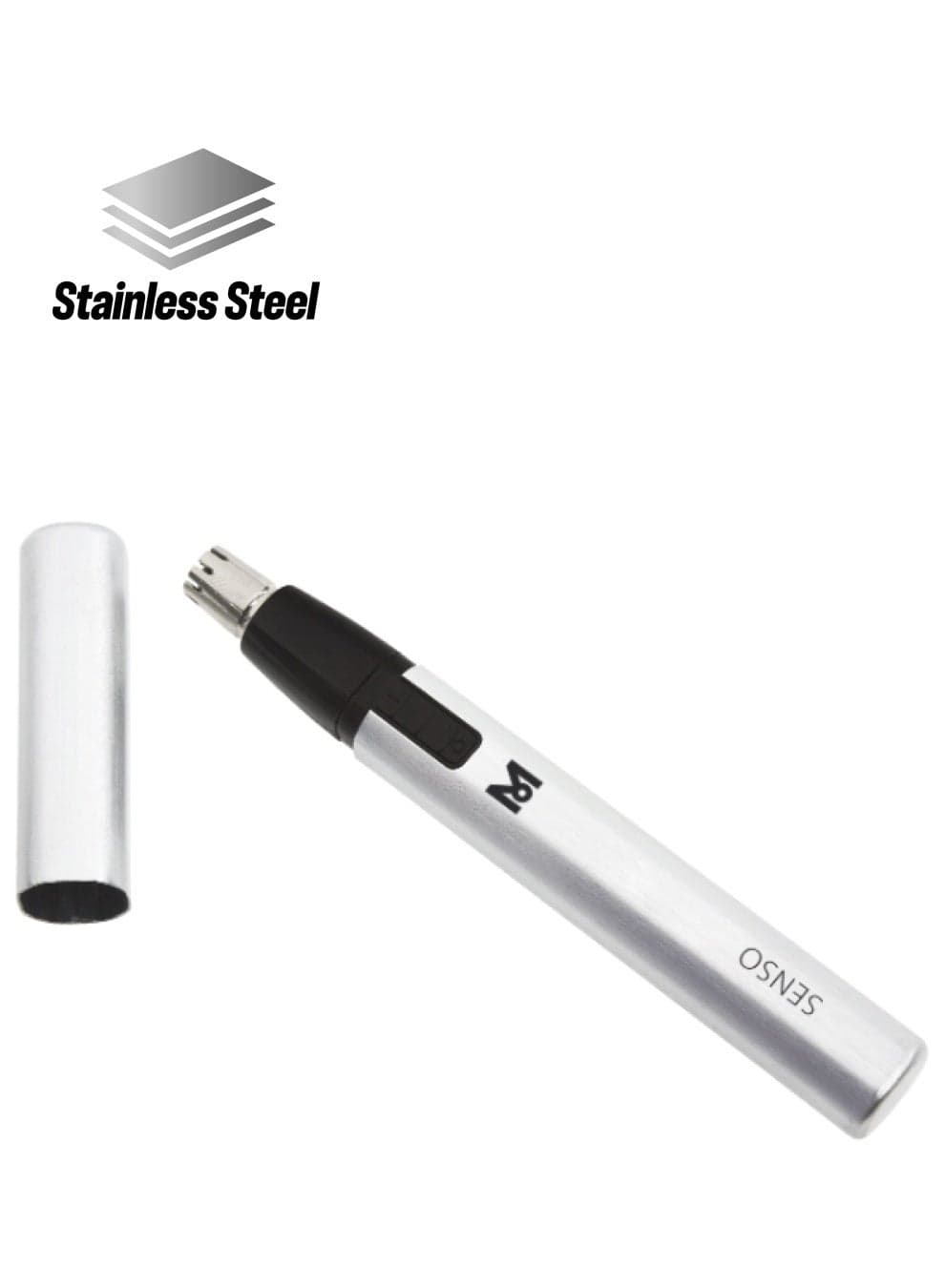 Nose And Ear Trimmer (Made In Germany), Precision Stainless Steel Cutting System, Battery-Operated, Lightweight Aluminum Body, Easy To Clean, Protective Cap And Box Included (4900-0050) Silver/Black