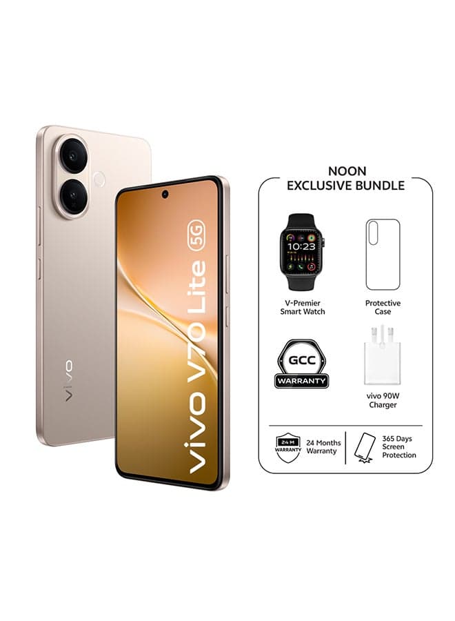 V70 Lite AI 5G Dual SIM Gold 8GB RAM 128GB With (90 W Charger Supporting) Exclusive Gifts Smart Watch And 24 Months Warranty + 1 Year Screen Replacement - Middle East Version