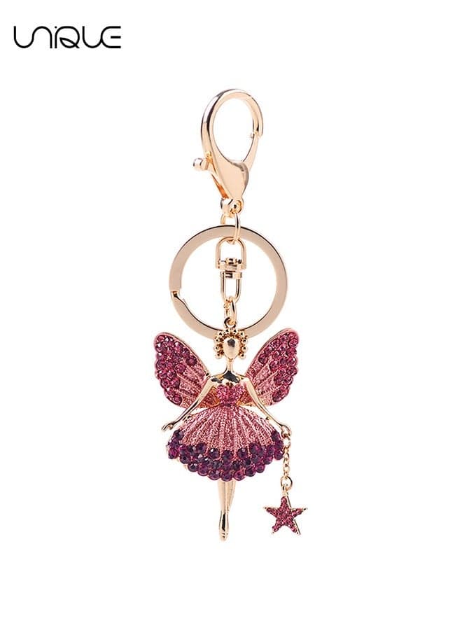 1PCS Rhinestone Butterfly Wing Fairy Keychain Dancing Ballet Sparkling Crystal Keyring Pendant Women Key Chain Decoration in A Box for Bag Purse Wallet Handbags Backpack