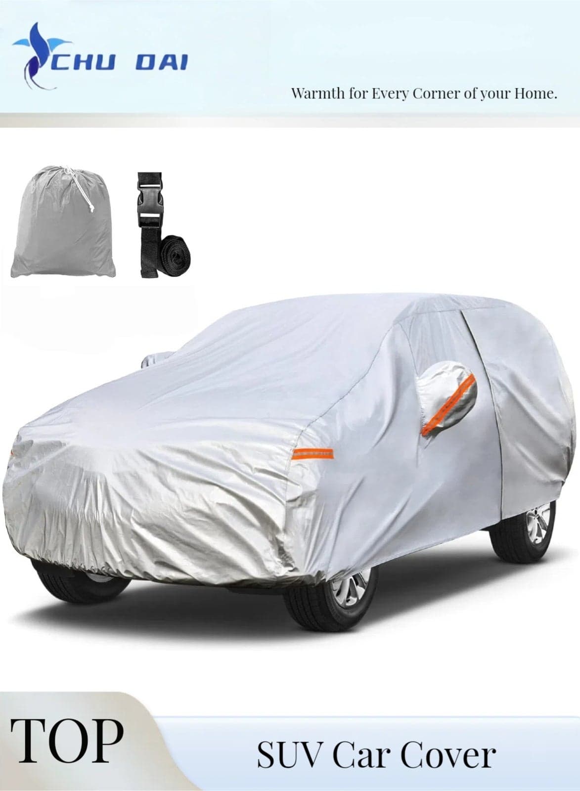 SUV Car Cover Waterproof, Outdoor Full Car Cover Sun Protection with Side Zipper Windproof Straps, All Weather for Automobiles, Universal Fit for SUV (475-505cm)