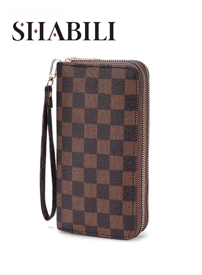 Unisex Checkered Long Edition Wallet, Men's and Women's PU Leather Coin Purse Card Holder Clutch Bag, Portable Passport Bag for Boys, Girls, Teens, Ladies and College Students