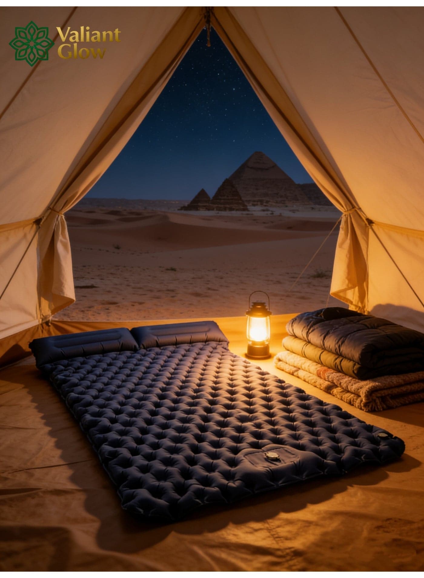Double Inflatable Camping Sleeping Mat with Pillow & Built-in Foot Pump | Ultralight Portable Camping Mattress for Eid Al-Fitr Outdoor Camping, Hiking & Tent Camping in UAE & Saudi