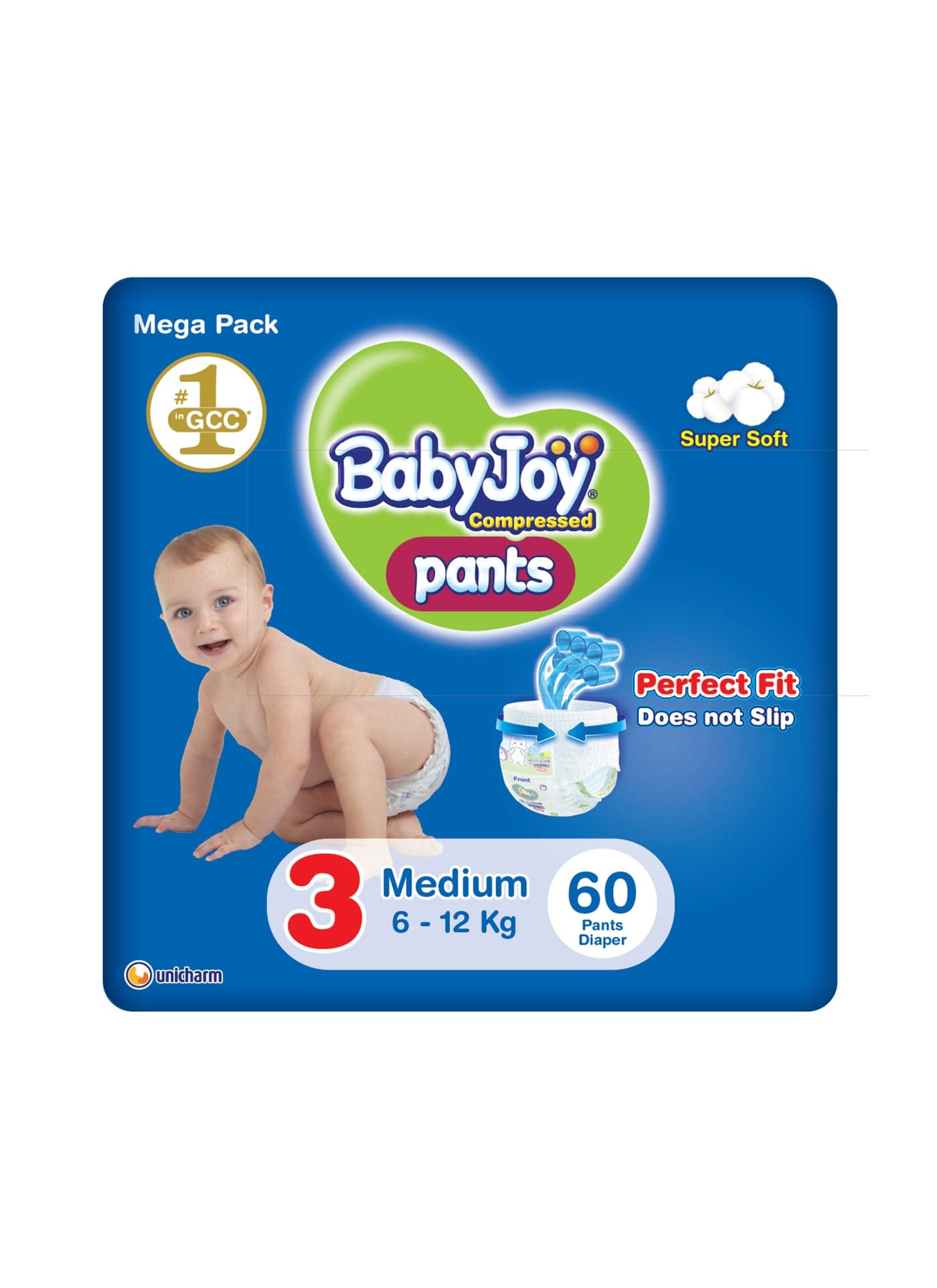 Compressed Culotte Pants Diaper, Size 3, Medium, 6-12 Kg, Mega Pack, 60 Diapers