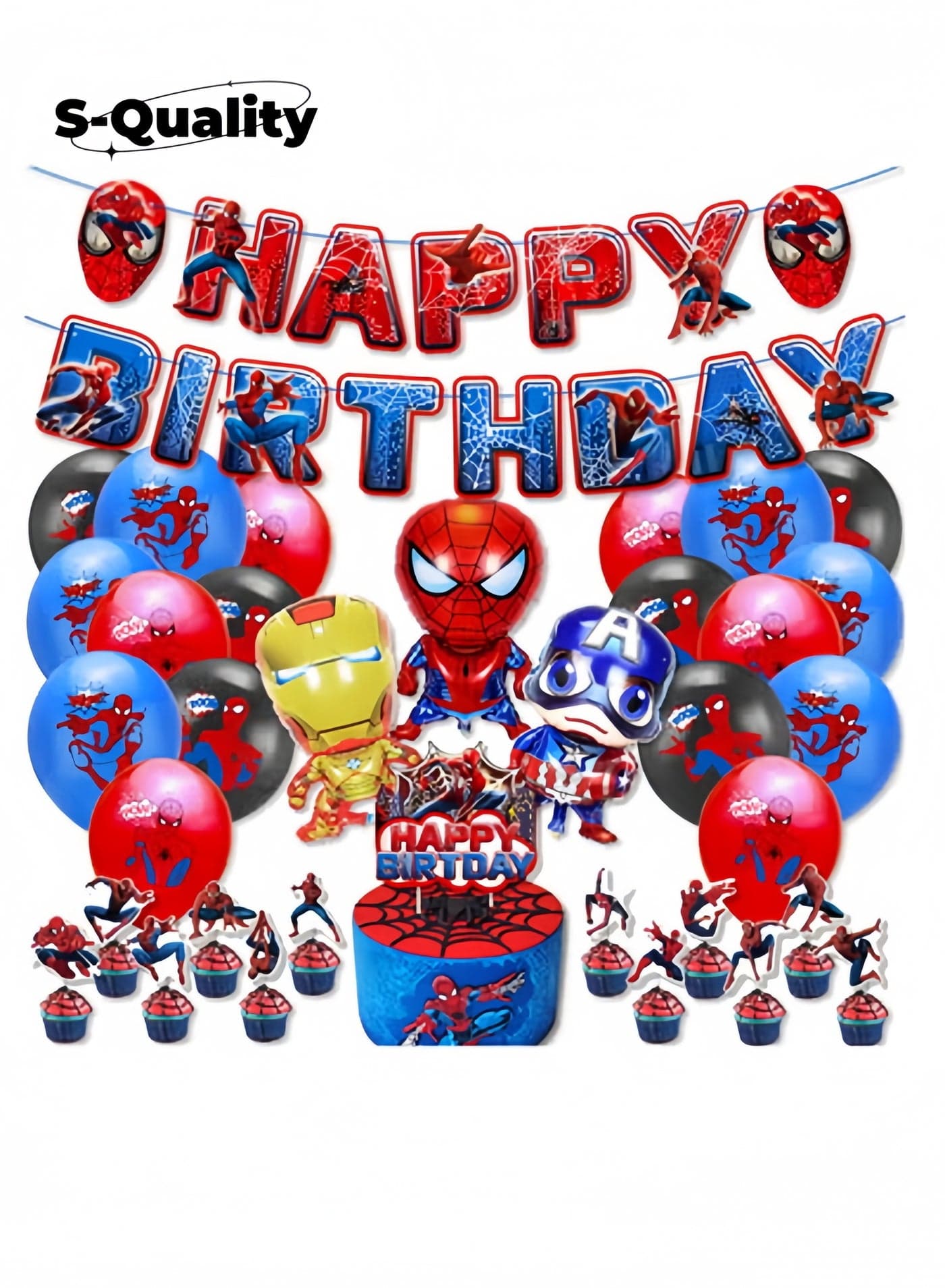 Spider-Man Themed Birthday Party Decoration Children's Birthday Flag Cake Balloon Set Arrangement