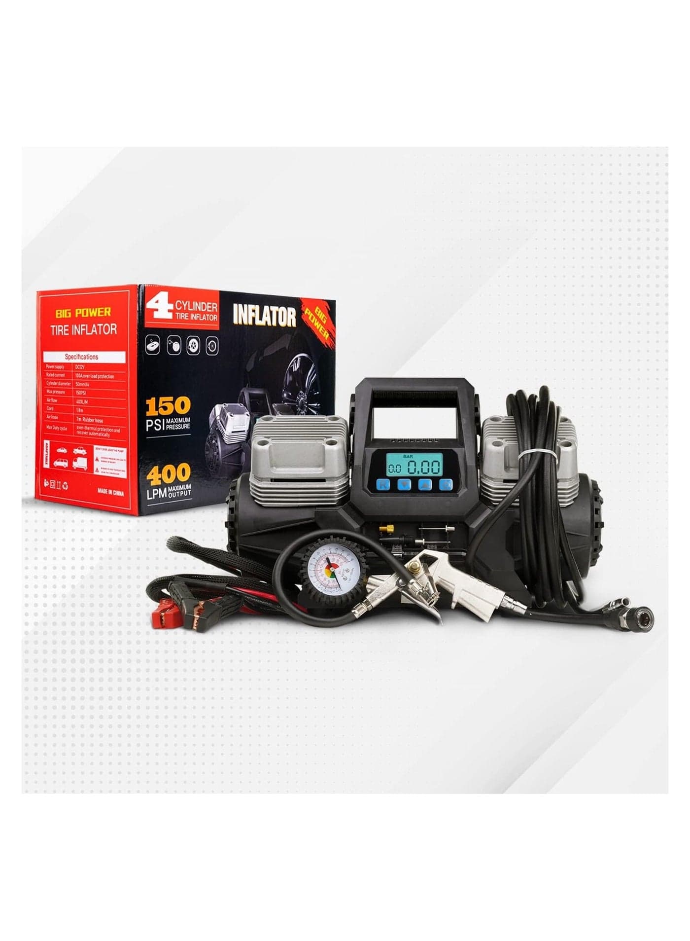 Four Cylinder Tyre Inflator Air Compressor Tyre Inflator Digital Tyre Inflators 12V Motorcycles Bicycles Balls Dinghy Commercial Vehicles Parts