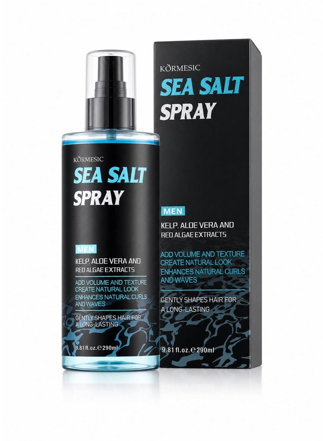 Sea Salt Spray - Sea Salt Hair Spray for Man - Hair Texturizing Spray with Kelp, Aloe Vera and Red Algae Extract - Surf Sprays to Add Volume and Texture for Men and Women Beach Hair - 9.81fl.oz(290ml)