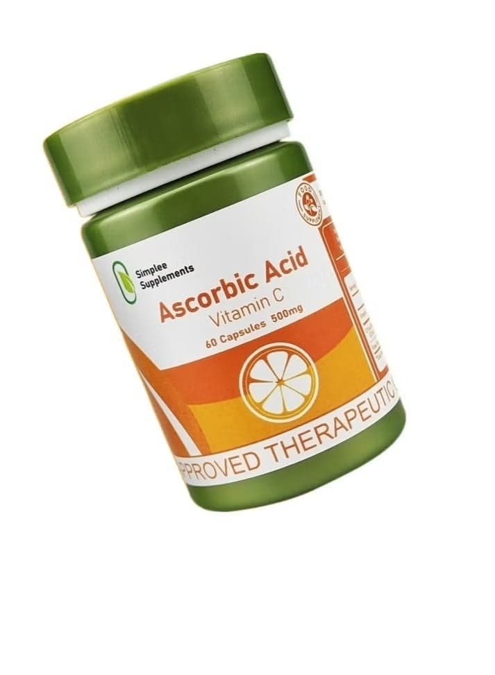 Simplee Supplements Ascorbic Acid Vitamin C 500mg – 60 Capsules for Skin Health & Immunity Support