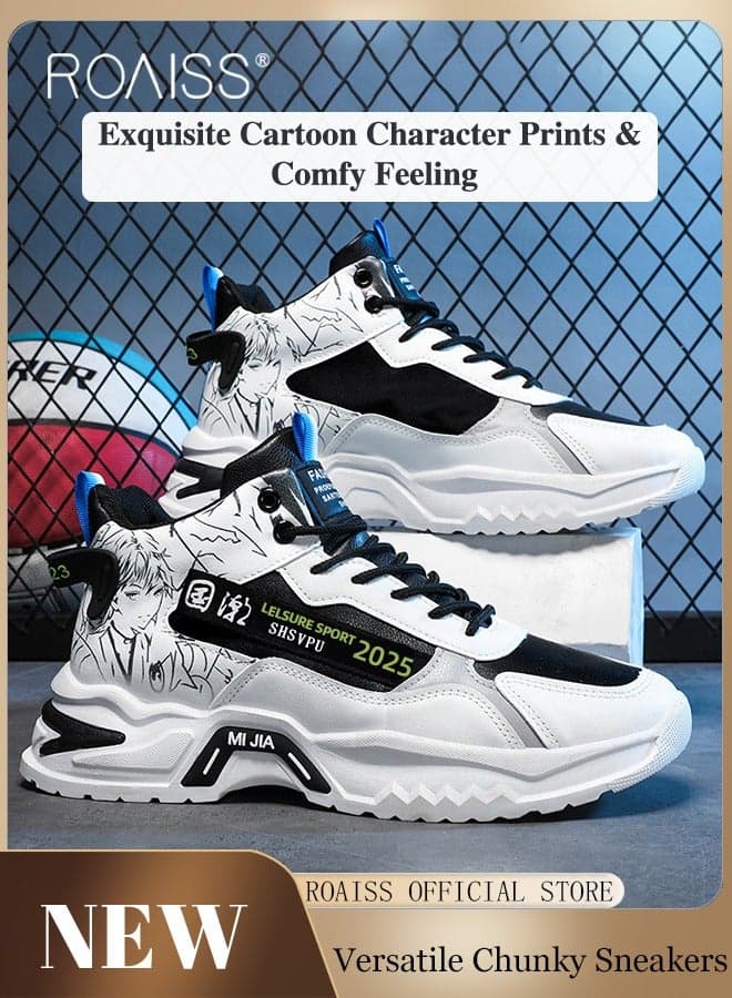 Men Stylish Chunky Sneakers, Lace up Non Slip Platform Shoes, Casual Comfy Sports Shoes for Men, Suitable for Daily Wear and Outdoor Activities Breathable, Soft and Lightweight Dad Shoes White Black