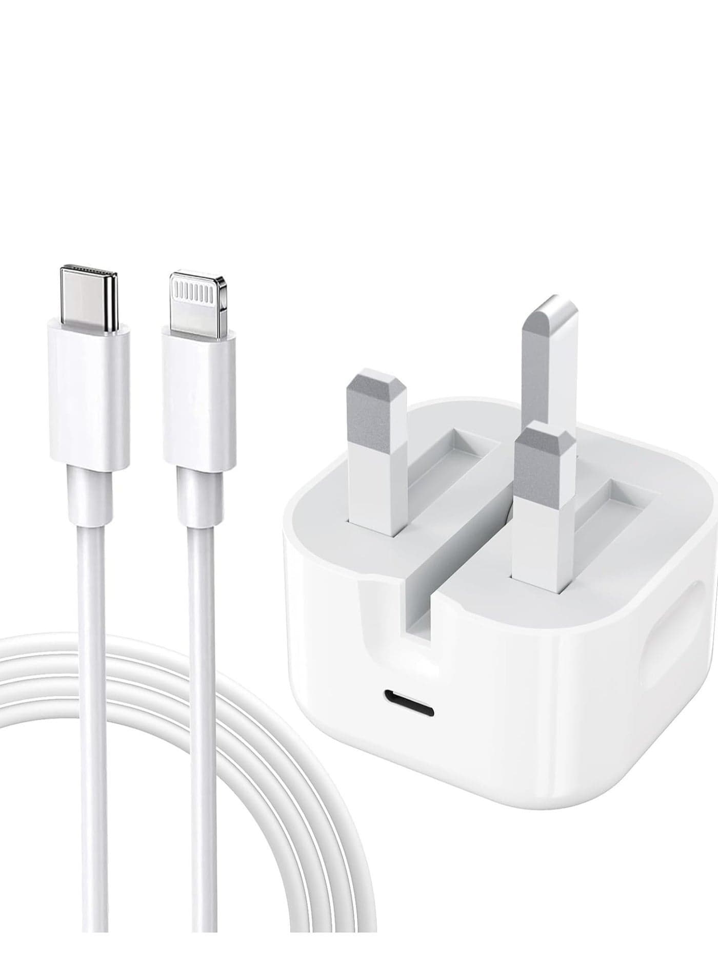Fast Charger for iPhone 14 13 12 Pro Max, 20W USB-C Power Adapter with 1m Lightning Cable, UK Plug Rapid Charging Block for iPhone and iPad - White
