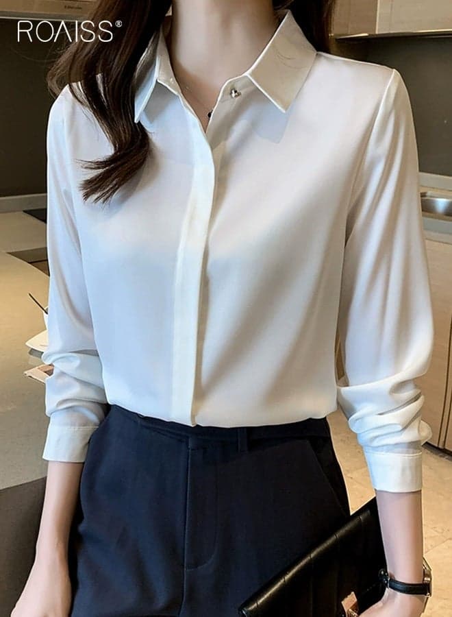 Women Classic Satin Shirt, Long Sleeve Button Down Blouse, Anti-Wrinkle Skin-friendly Tops for Ladies, Suitable for Daily Wear Interview, Meeting or Any Occasion