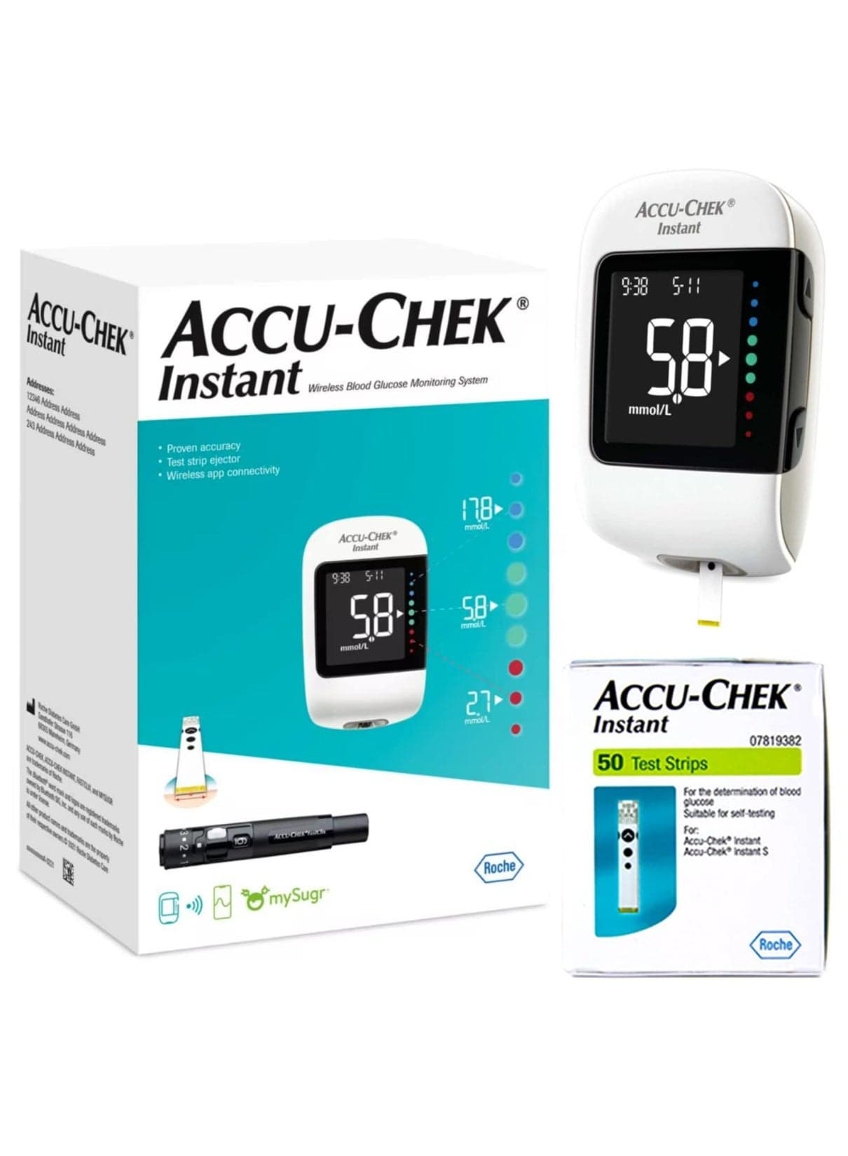 ACCU CHEK INSTANT BUNDLE : METER + 50 INSTANT STRIPS + 10 INSTANT FREE STRIPS + PEN + 10 LANCETS + BATTERY + CARRY CASE