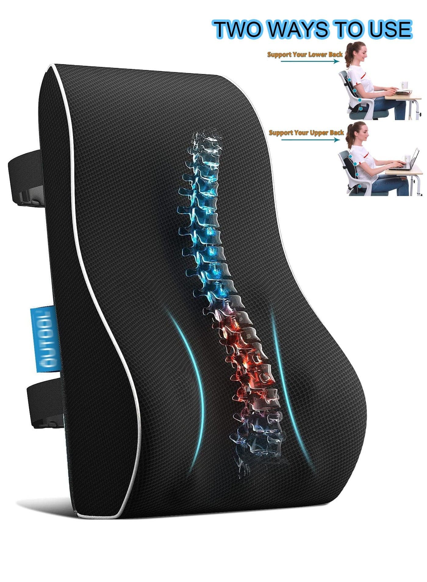 Lumbar Support Pillow for Office Chair Memory Foam Back Cushion for Back Pain Relief Improve Posture Large Back Pillow for Car, Computer Chair, Recliner Breathable Mesh Cover Double Adjustable Straps