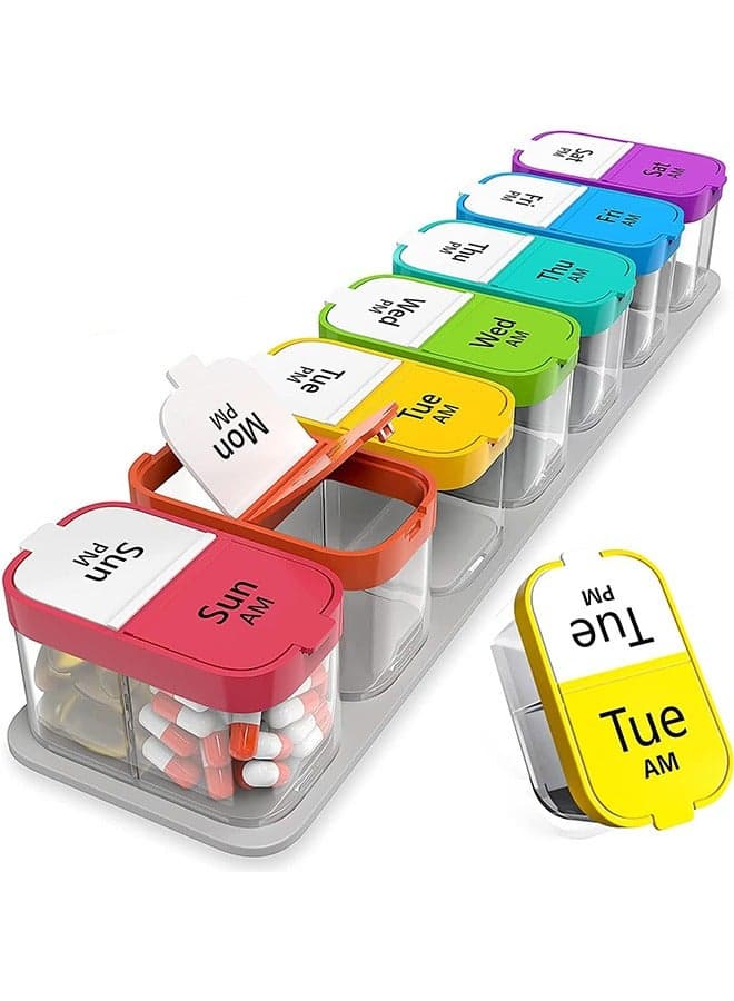 Extra Large Weekly Pill Organizer 2 Times A Day, Pill Box 7 Day Am Pm to Hold Daily Medicine Vitamin and Supplements for Elders, Arthrtic Patients and Kids