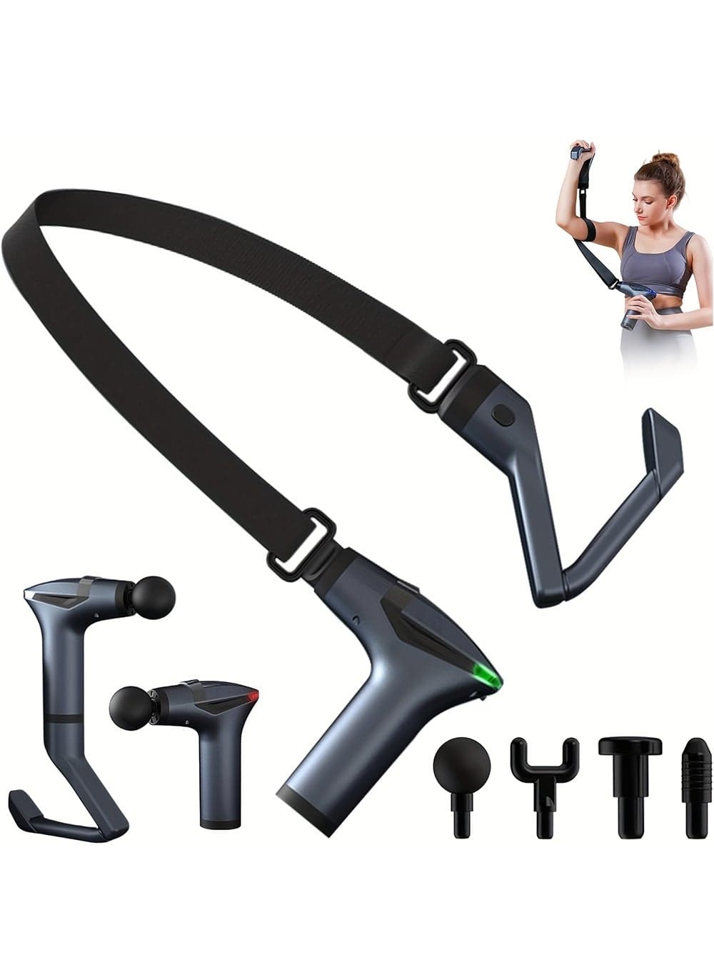 Mini Massage Gun With Muscle Massager Belt For Relaxation With Extended Handle 3 In 1 Back Massager For Pain Relief 12 Speed Levels & 4 Replaceable Heads Massager Gun For Back Neck Pain Relief