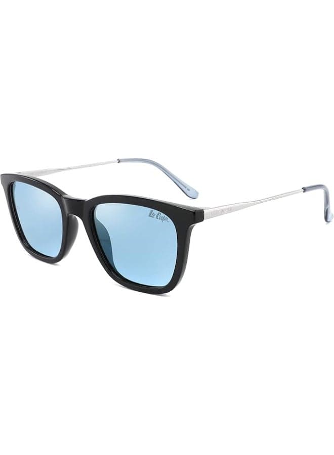 Men Polarized Sunglasses BLACK Frame Blue Mirror Lens 52mm - LC1003C02