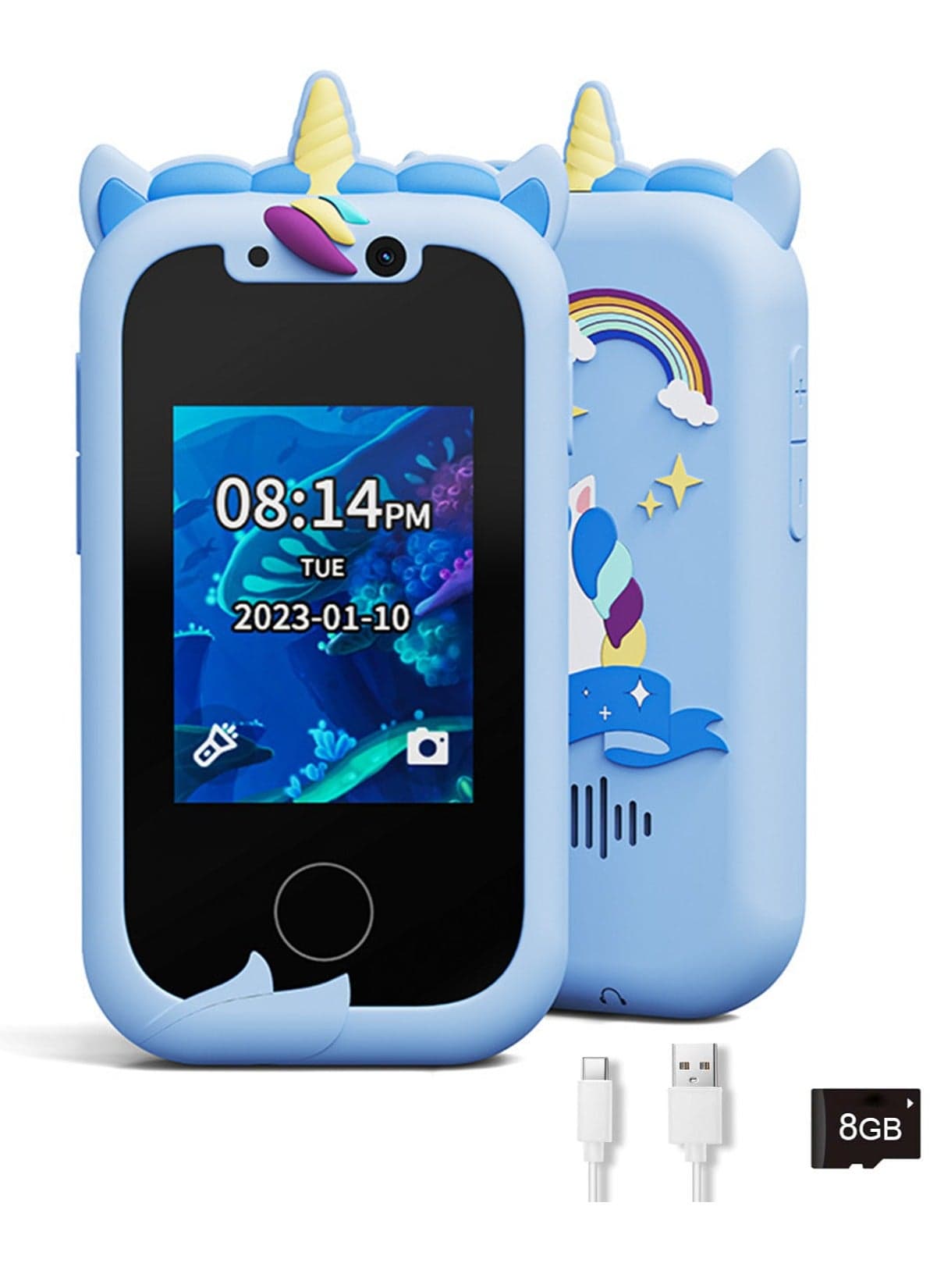 Kids Smart Phone Gifts Toys for Girls Boys aged 3-8, Toddler Learning Toys with Unicorn Educational Games, with 8G SD Card
