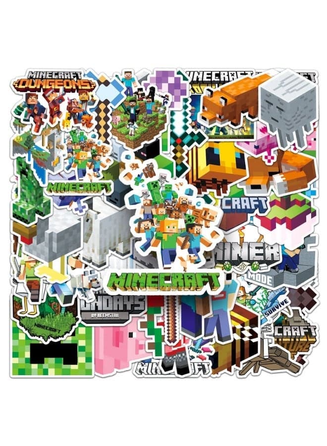 50pcs Cool Minecraft Waterproof Vinyl Stickers – Laptop, Water Bottle, Luggage, Car Decals & Durable Skateboard for Teens & Adults (Removable)