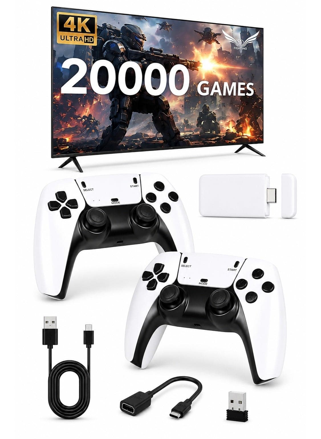 Retro Game Console Plug and Play Wireless Video Gaming Stick, Built-in 20,000+ Games &42 Emulators Retro Gaming Console, Upgraded Dual 2.4G 4K HDMI Wireless Game Controllers (64 GB)