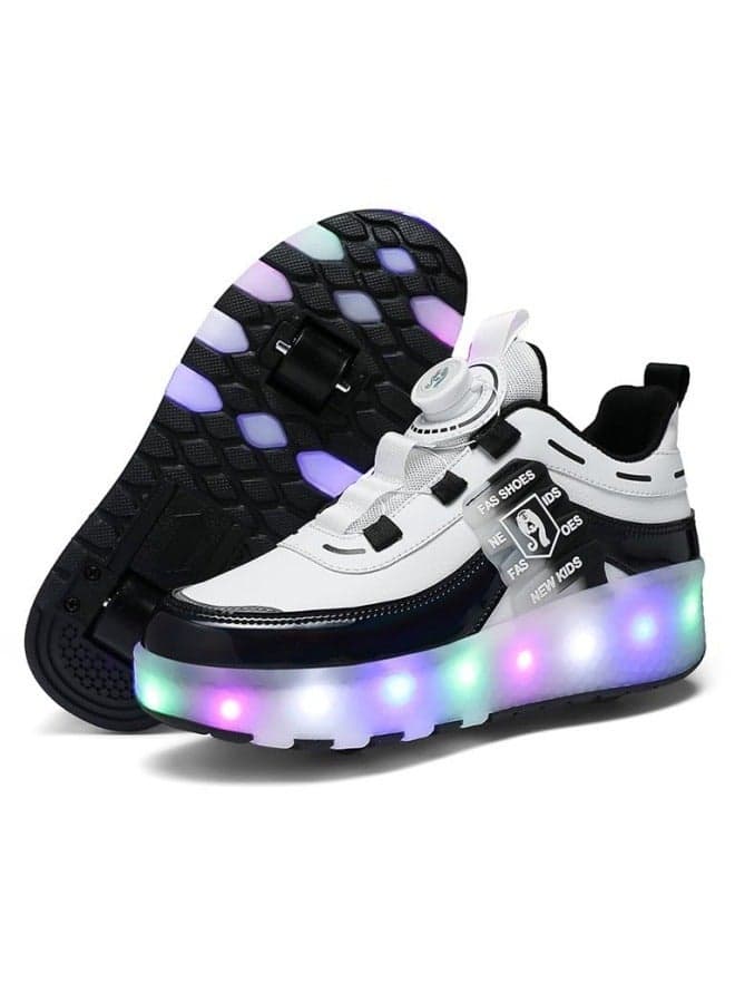 Roller Skates Kids Roller Shoes Boys Girls Sneakers with Wheels Flashing Sport Sneaker Rechargeable Roller Skates Children's Gift Black