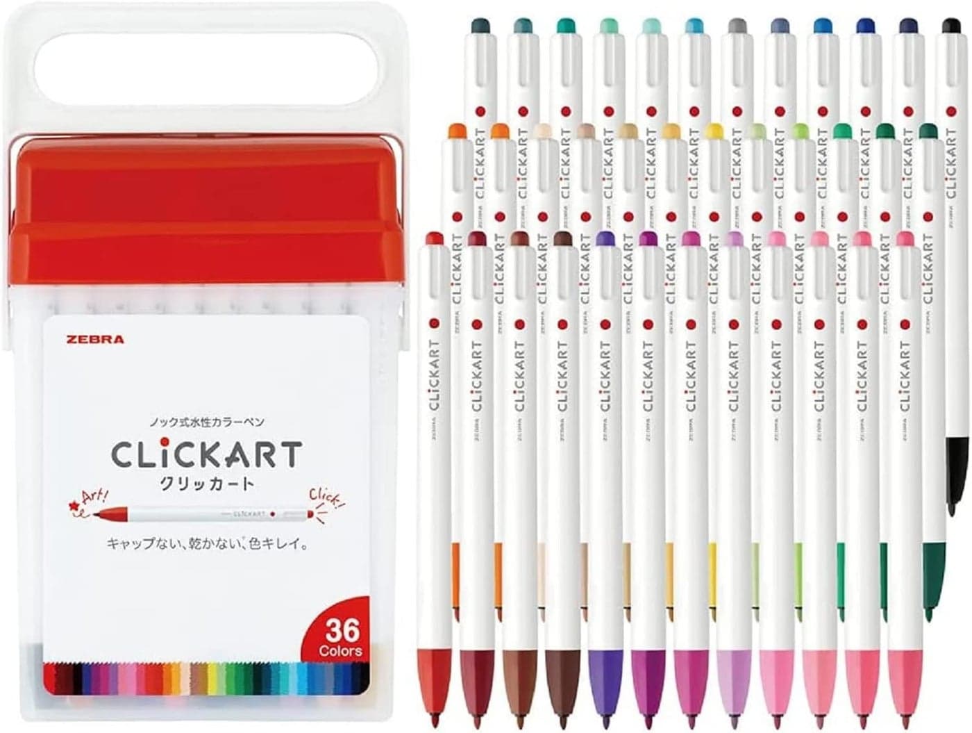 Zebra Clickart Water-Based Markers Set, 36 Colors with Case