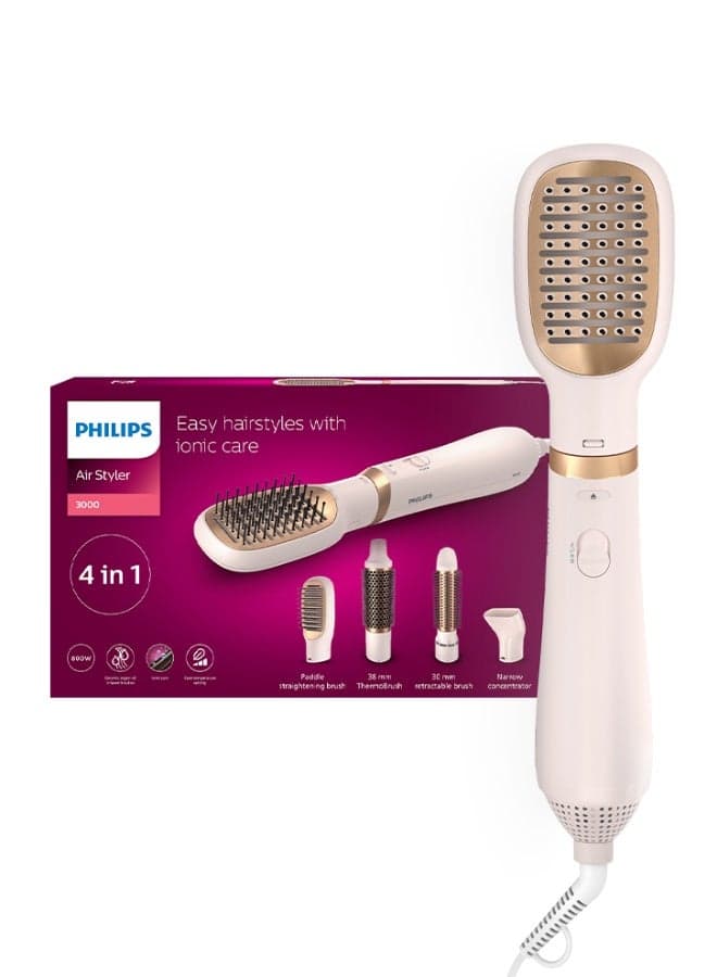 3000 Series Air Styler BHA310/03 |800W | 4-in-1 Dryer & Styler |4 attachments ( Retractable bristle brush,38mm Thermobrush,Nozzle,Paddle straightening brush) Ionic Care| 3 Heat Settings Golden/ White