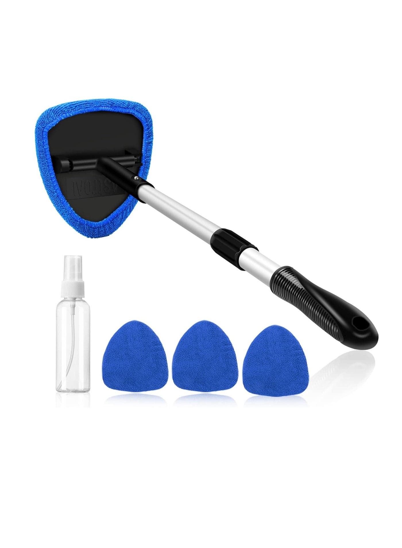 Windshield Cleaner, Car Windshield Cleaning Tool Inside with 4 Reusable and Washable Microfiber Pads and Extendable Handle Auto Glass Wiper Kit, Blue