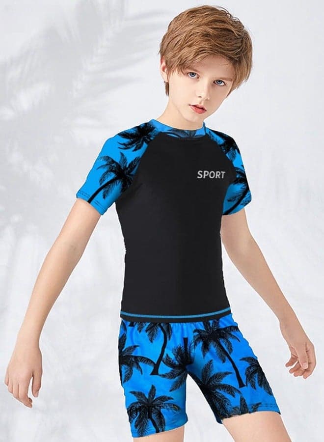 2 Piece Boys Swimsuit Swimming Trunks Set Toddler Kids Training Quick Dry Swimwear Children Short Sleeves Clothing Beachwear Split Bathing Suit for Summer