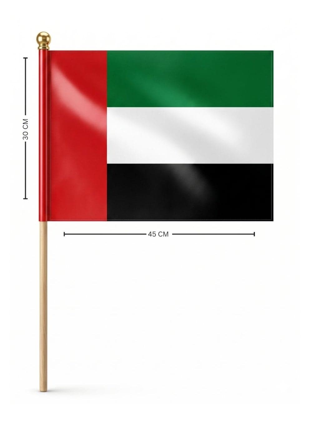 UAE National Flag with Wooden Stick (30x45cm) – Premium Handheld United Arab Emirates Flag for National Day, Events, and Celebrations