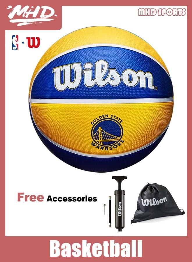 Wilson Golden State Warriors Basketball - NBA Official Training Ball, Durable for Hard Court, Official Size 7 Indoor & Outdoor Basketball With Free Accessories