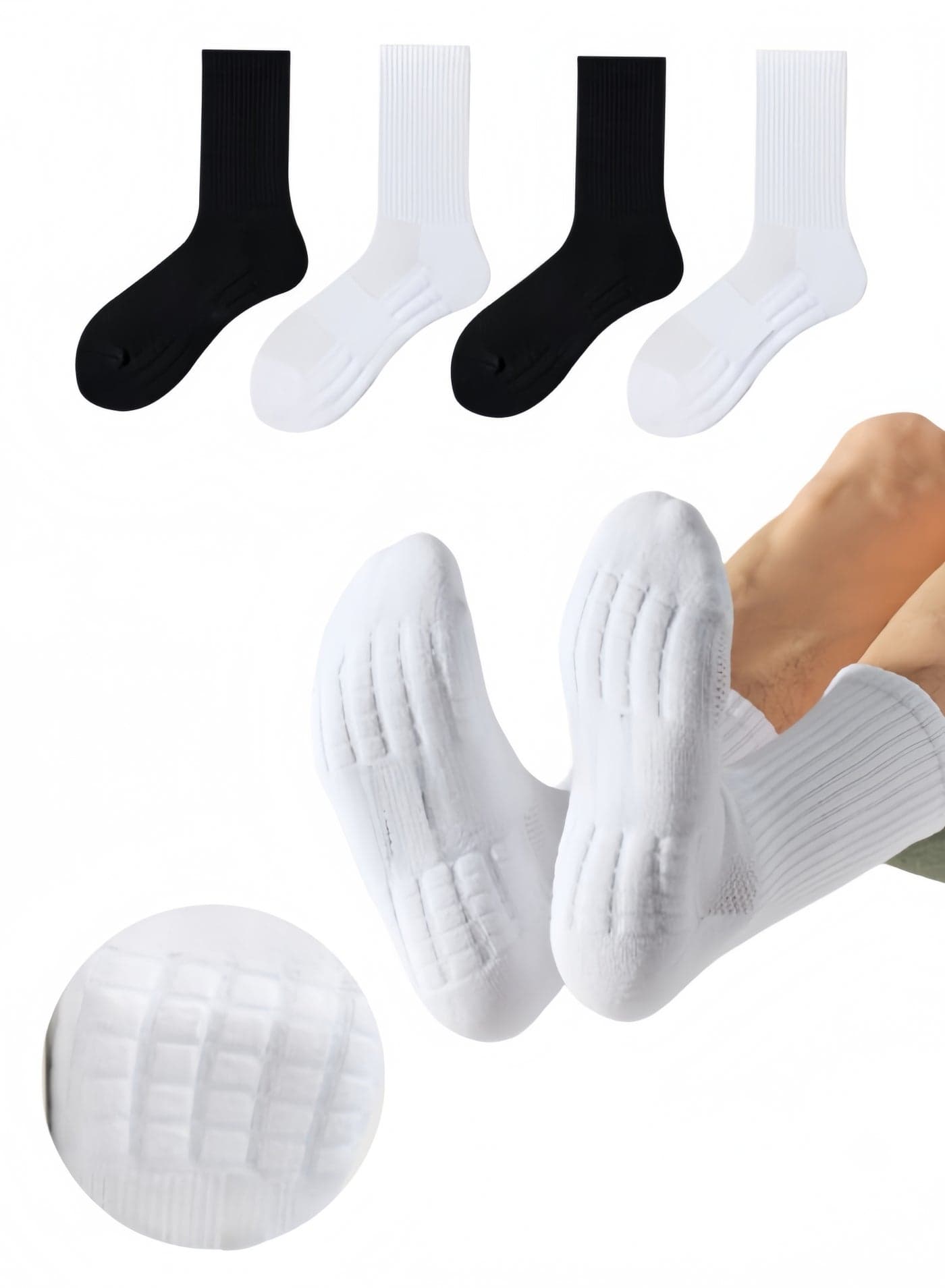 Lullaxx Socks for men, Cotton Athletic Crew Odor Proof Mid-Calf Breathable suitable for basketball football running,Suitable for All Seasons(4 Pairs,black white,39-45)